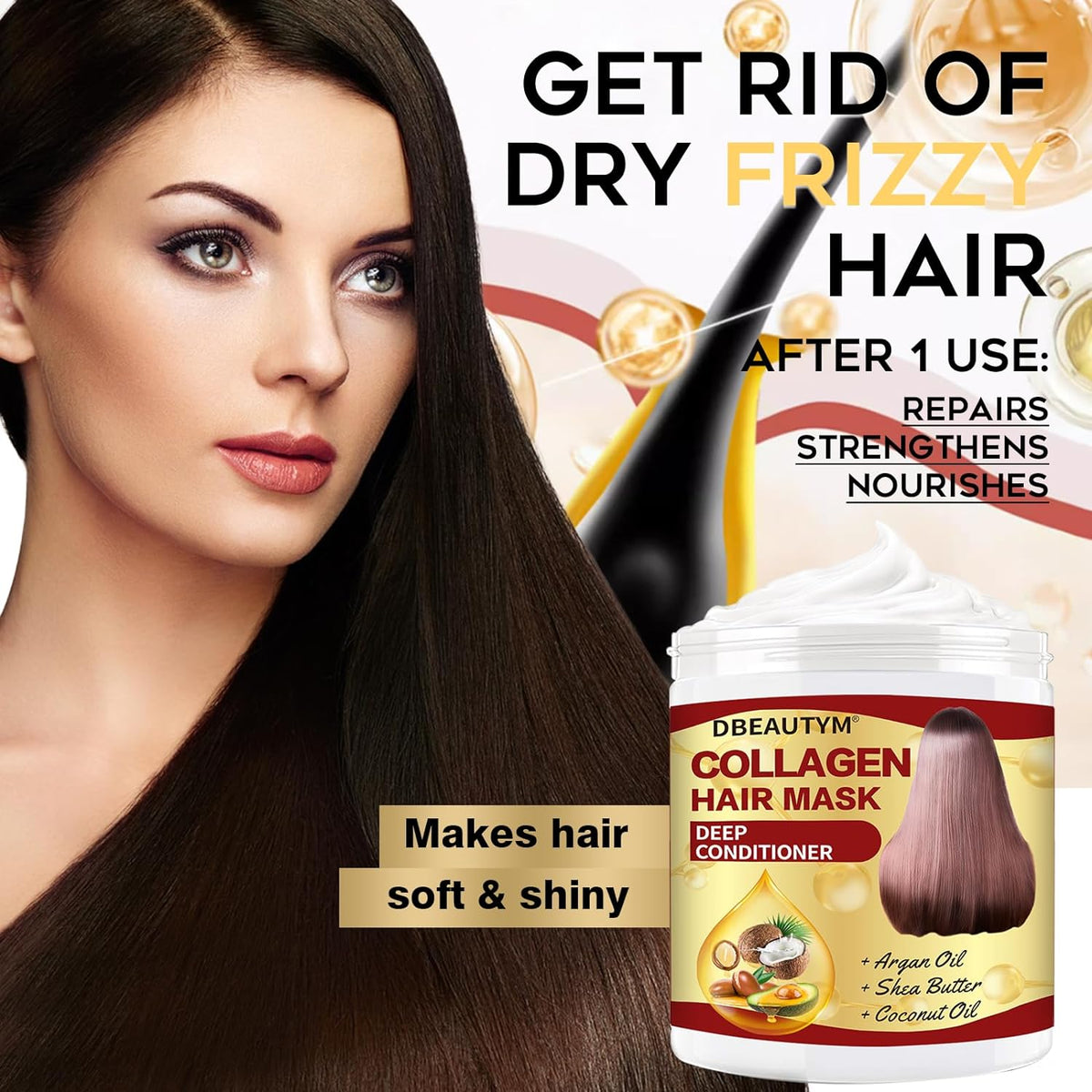 Collagen Hair Treatment Mask & Nourishing Hair Serum Set for Dry, Damaged Hair