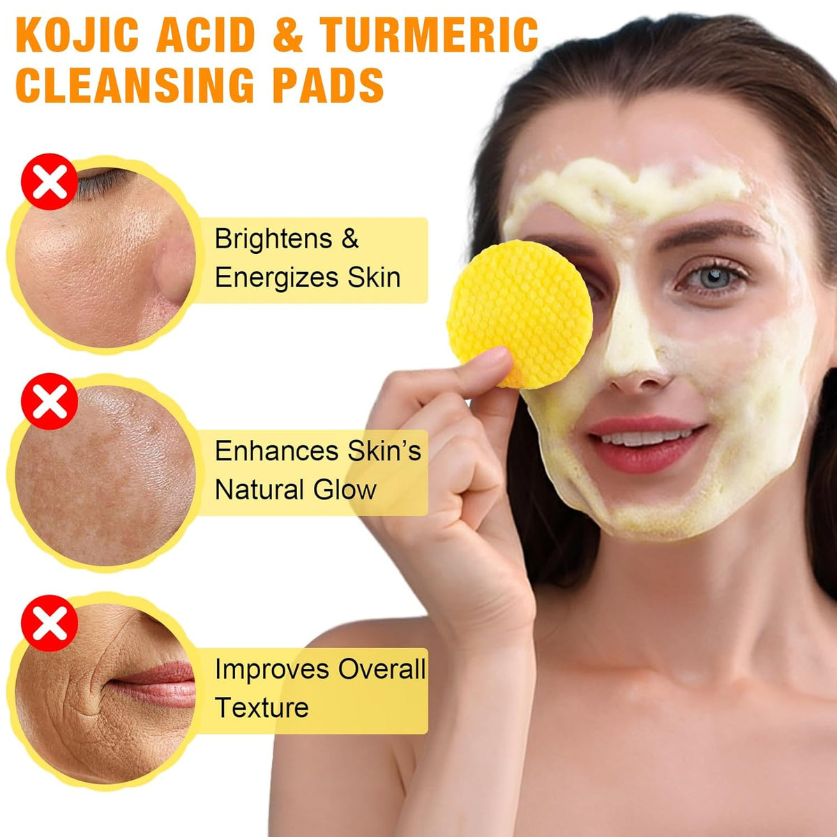 Revitalize Your Skin: Turmeric & Kojic Acid Exfoliating Pads with Vitamin C - 50 Count for Oil Control, Hydration & Dullness Reduction