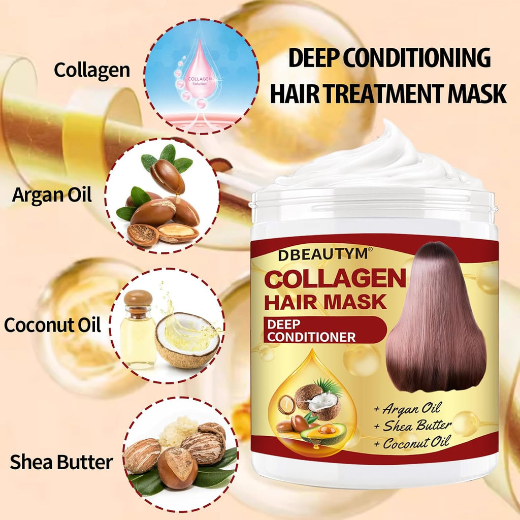 Collagen Hair Treatment Mask & Nourishing Hair Serum Set for Dry, Damaged Hair