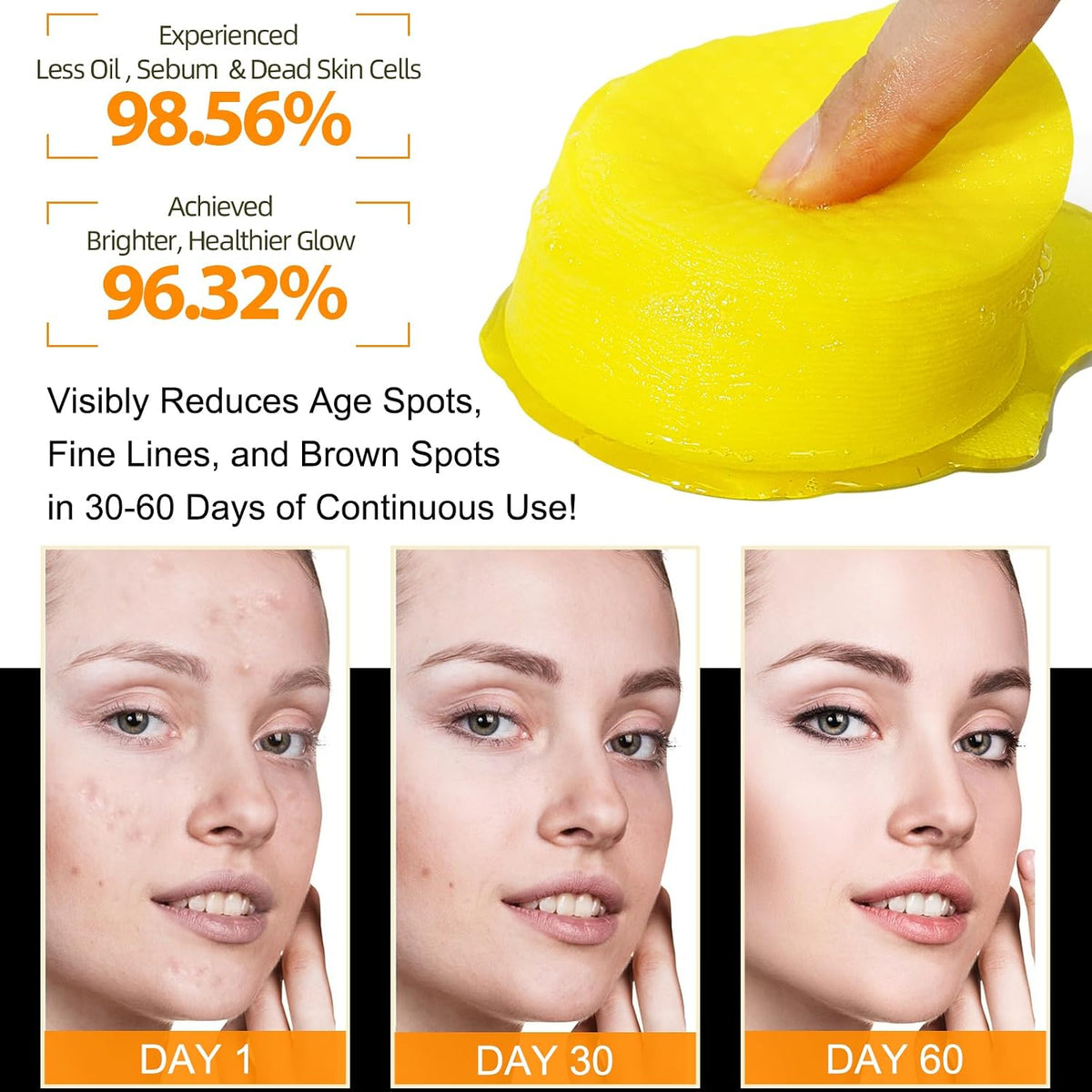 Revitalize Your Skin: Turmeric & Kojic Acid Exfoliating Pads with Vitamin C - 50 Count for Oil Control, Hydration & Dullness Reduction