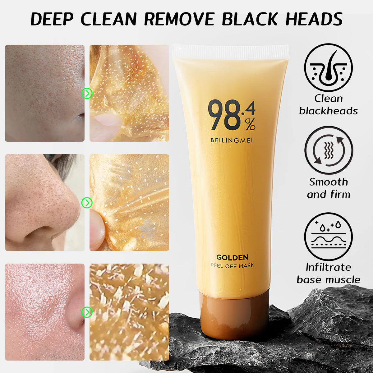 Gold Foil Peel-Off Face Mask – Cleansing & Moisturizing Treatment, 2-Piece Set