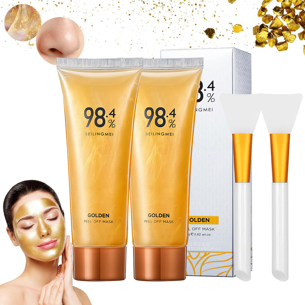 Gold Foil Peel-Off Face Mask – Cleansing & Moisturizing Treatment, 2-Piece Set