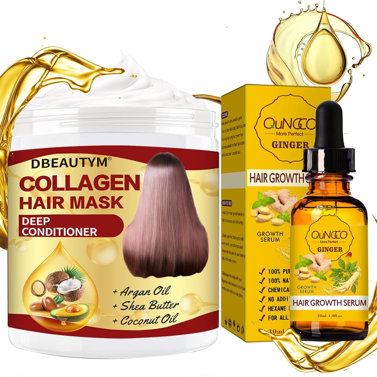 Collagen Hair Treatment Mask & Nourishing Hair Serum Set for Dry, Damaged Hair