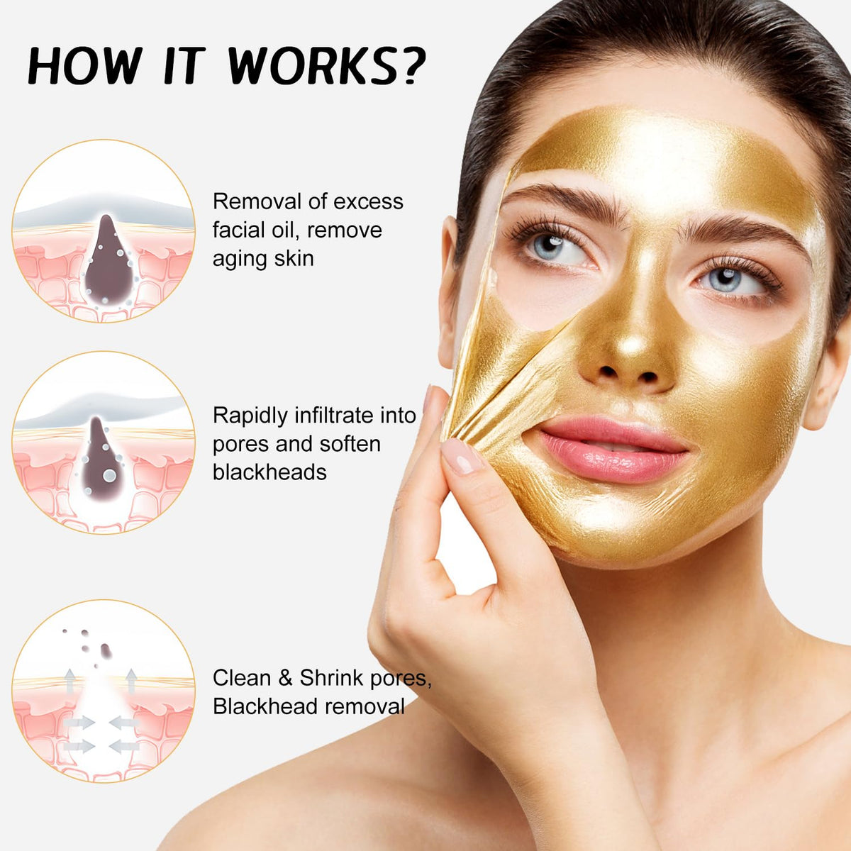 Gold Foil Peel-Off Face Mask – Cleansing & Moisturizing Treatment, 2-Piece Set