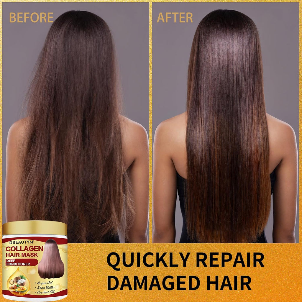 Collagen Hair Treatment Mask & Nourishing Hair Serum Set for Dry, Damaged Hair
