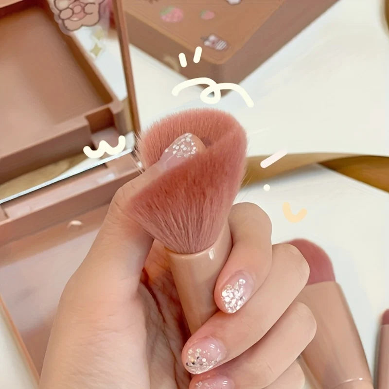 Ultimate 5-Piece Portable Makeup Brush Set with Mirror - Your Go-To Travel Glam Kit