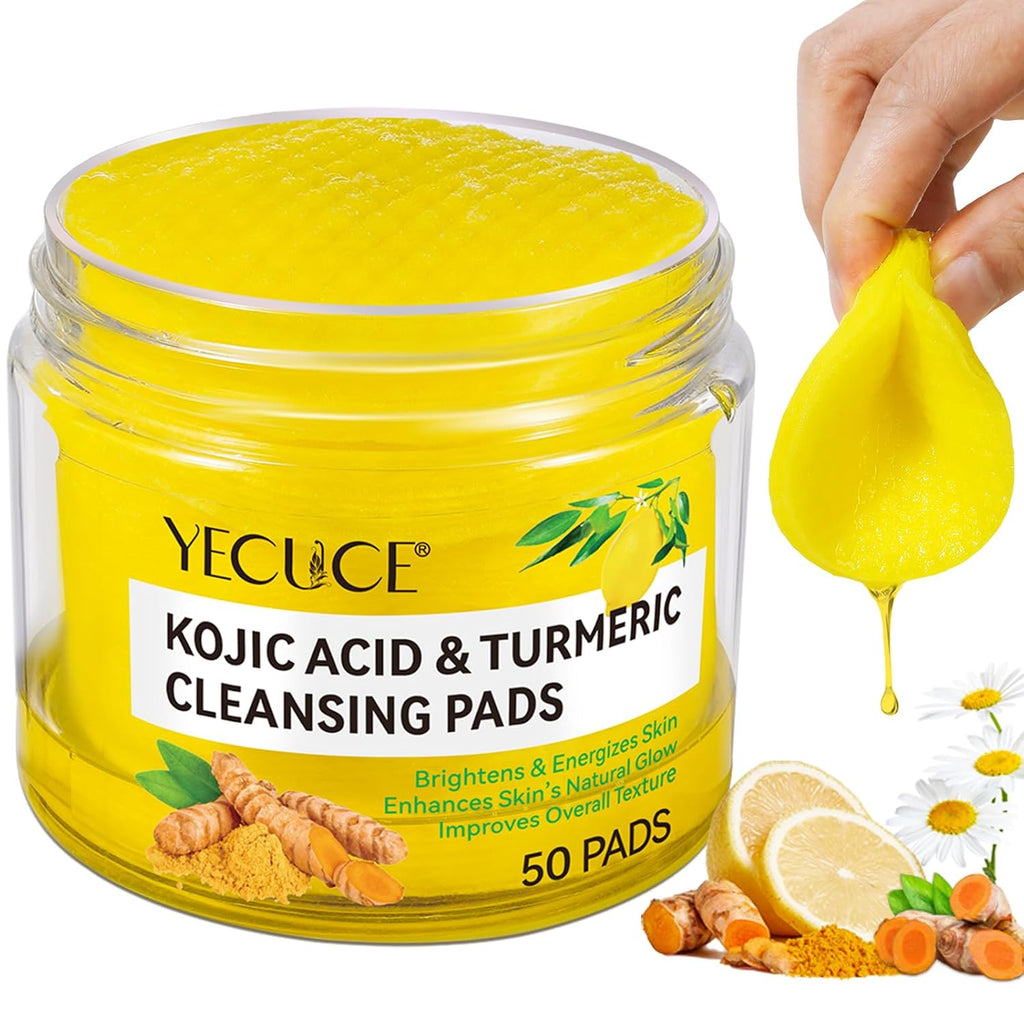 Revitalize Your Skin: Turmeric & Kojic Acid Exfoliating Pads with Vitamin C - 50 Count for Oil Control, Hydration & Dullness Reduction